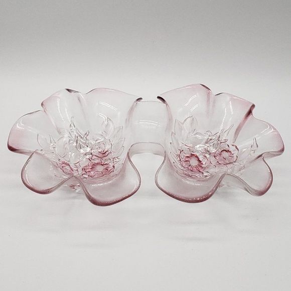 Mikasa Vintage Rosella Frosted Pink Floral Crystal Divided Glass Dish - Picture 11 of 14